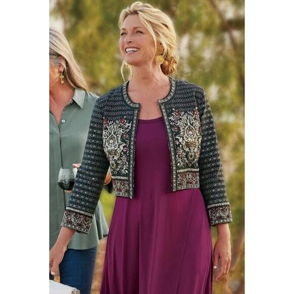 Soft Surroundings Mandala Bolero Beaded Clasp Front Cropped Jacket Womens Large - Picture 1 of 6
